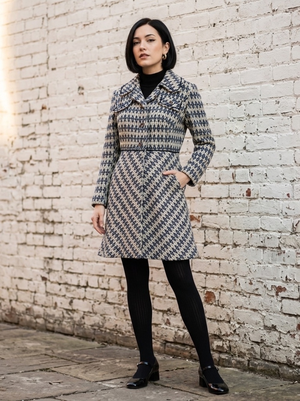Vintage Mod 60's Canadian Diamond Swing Line Tweed Coat SZ XS/S